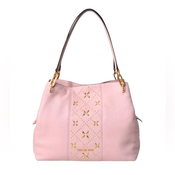 Michael Kors Pink Leighton Studded Shoulder Bag. Pebbled Leather - Picture 1 of 11